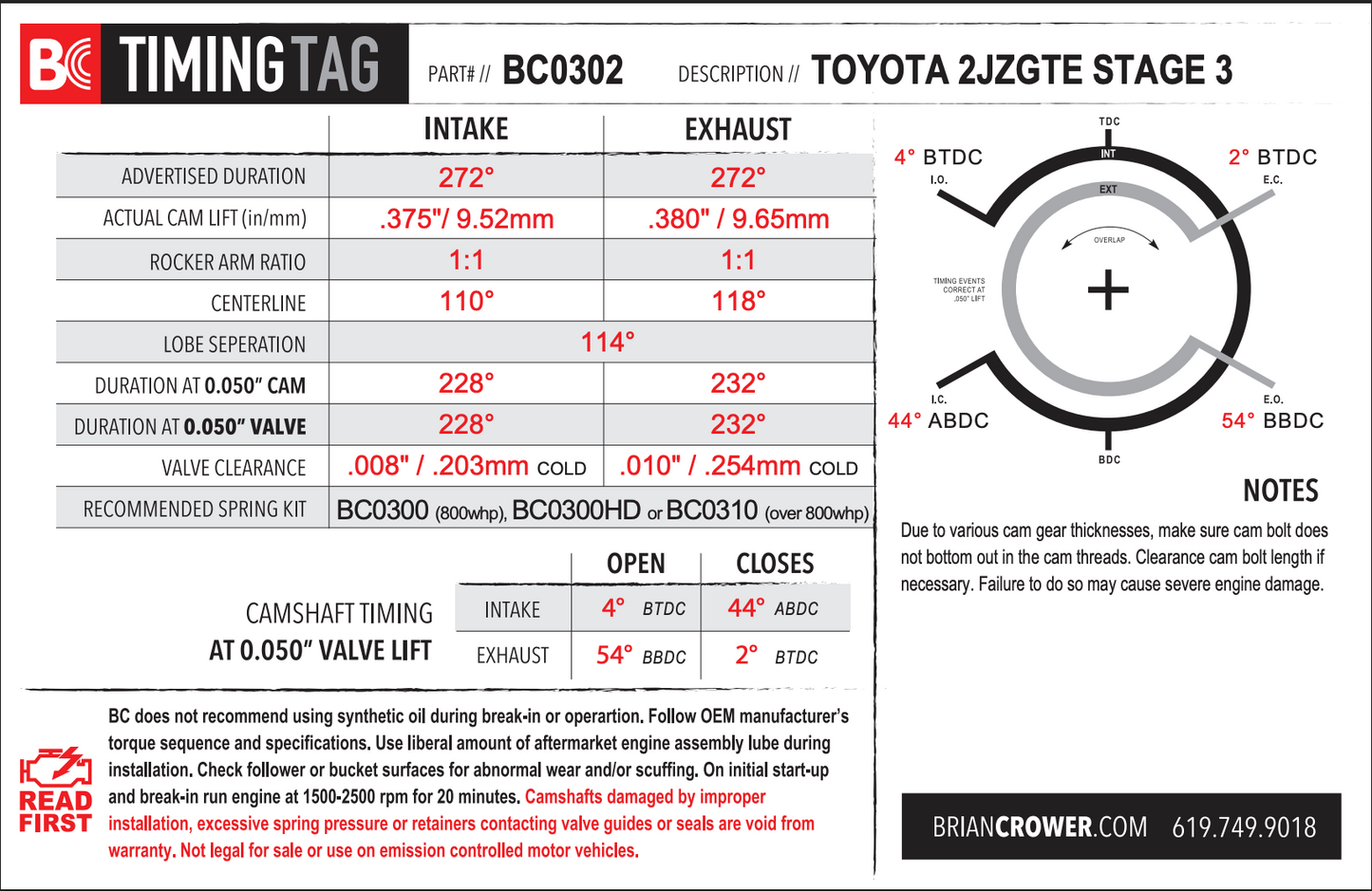 BC0302 - Toyota 2JZGTE Stage 3 Camshafts - Race Spec