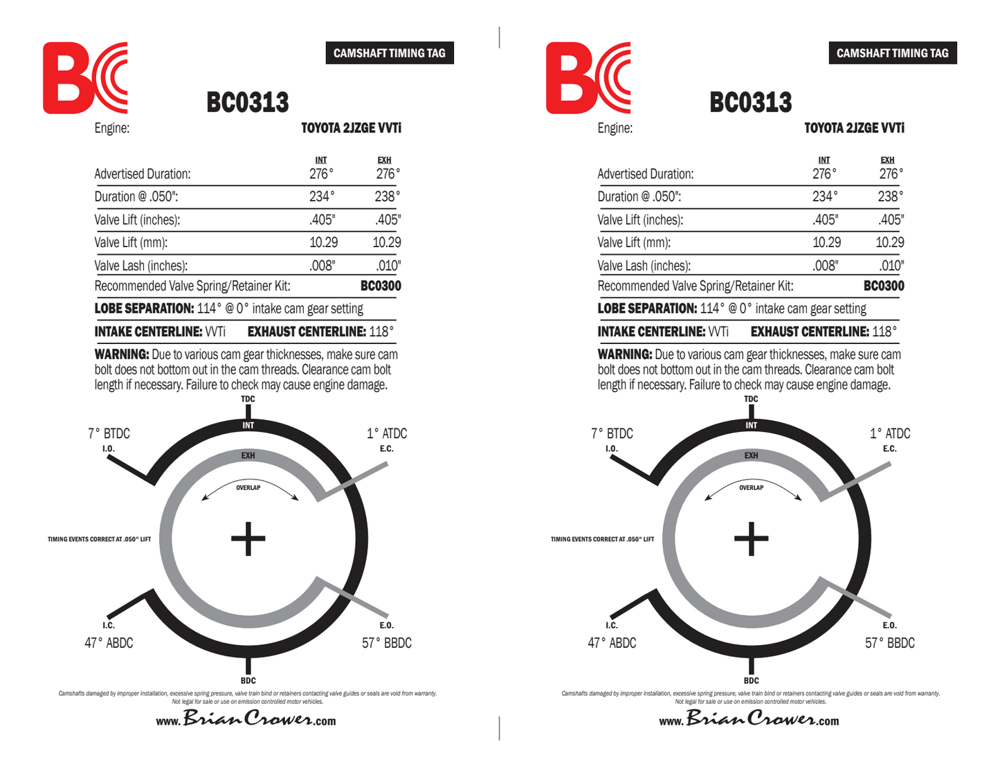 BC0313 - Toyota 2JZGE VVTi Stage 3+ Camshafts - Race Spec